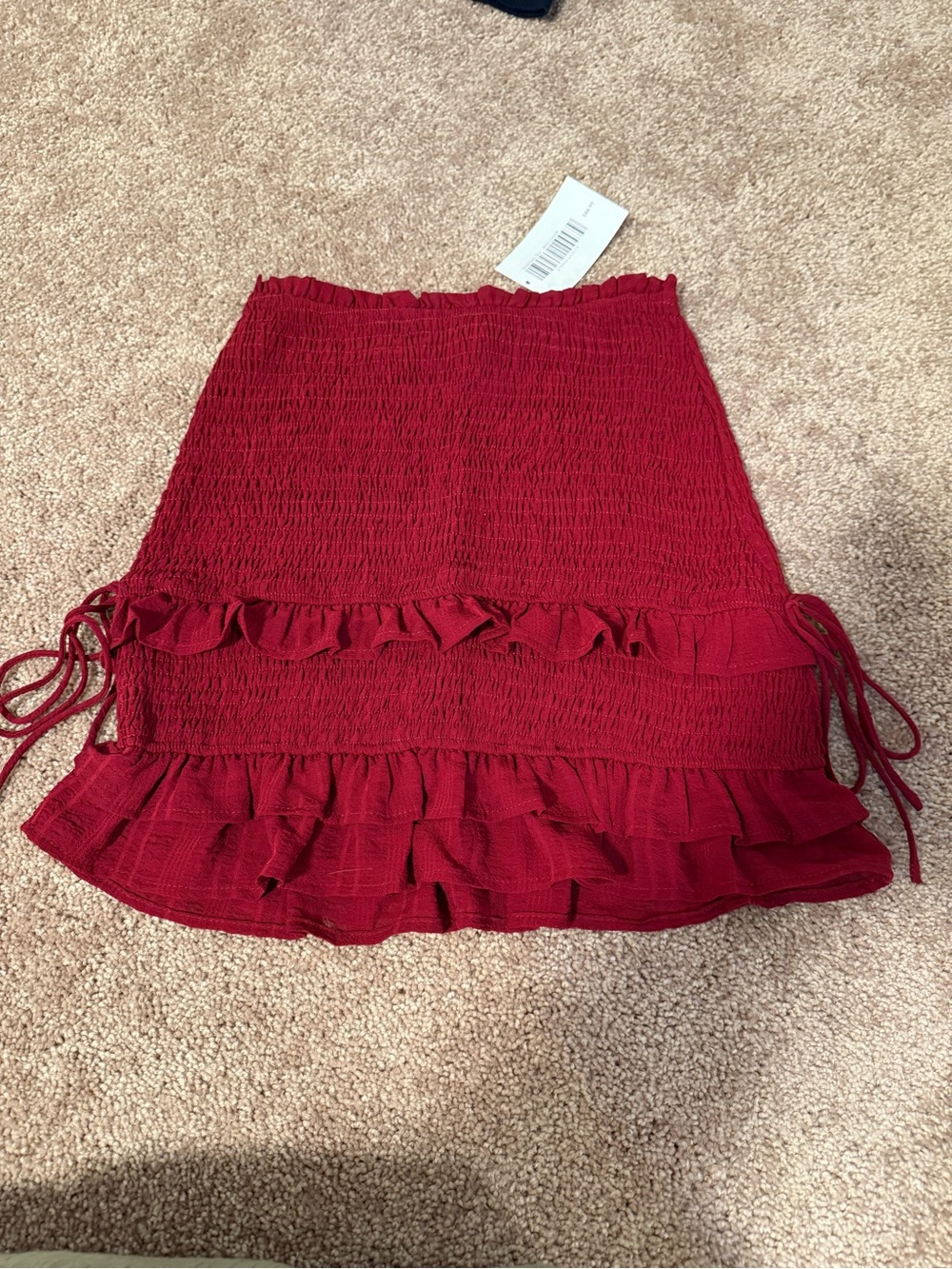 Le Lis Red Smocked Ruffle Mini Skirt